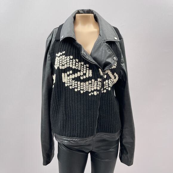 ett:twa by Anthropologie Sweater Trimmed Faux Leather Jacket Black Women's Large - Picture 5 of 15
